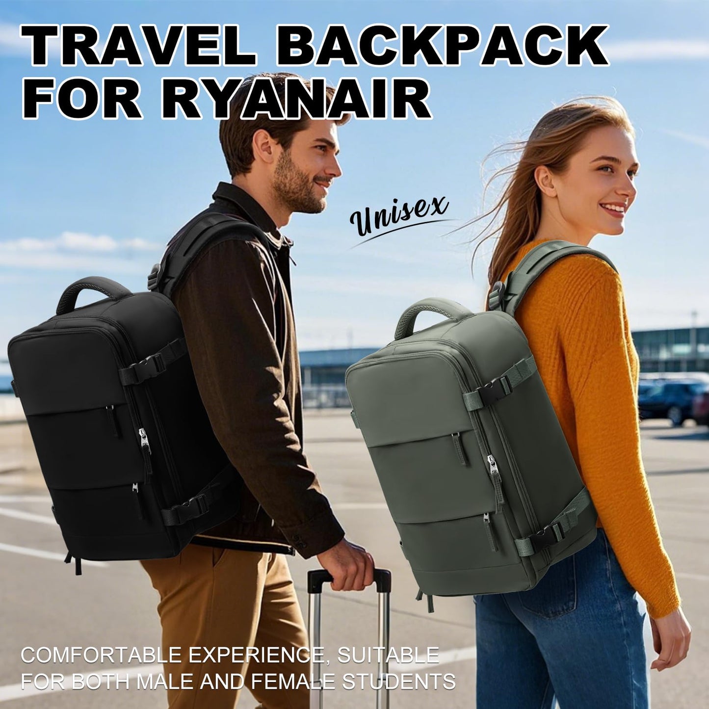 SZLX large travel backpack for women, carry-on backpack, hiking backpack waterproof outdoor sports backpack casual daypack school bag fit 14-inch laptop with shoe compartment and laptop compartment, beige