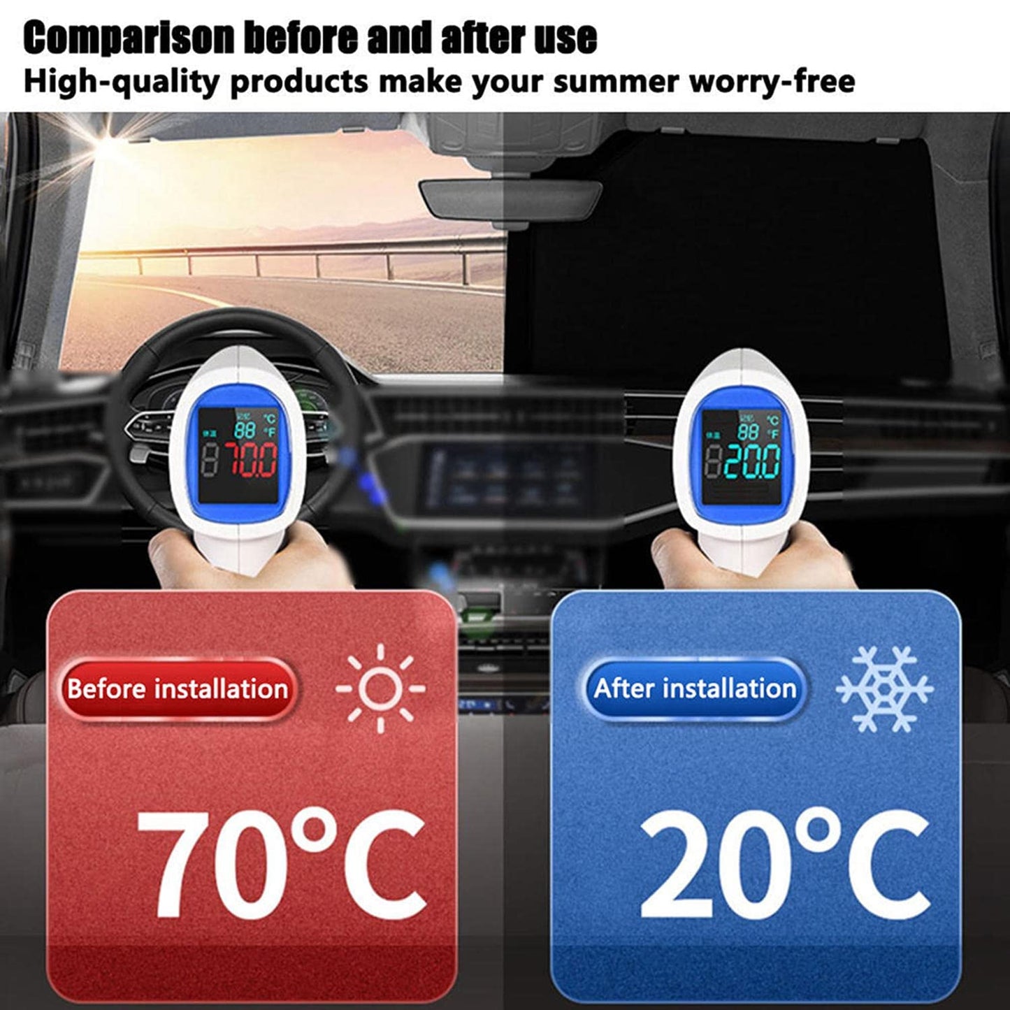 HABURN Car Front Window Sunshade Rotatable Foldable for Audi A3 Sportback 2016-2020 (8V Facelift 2016), Improved Heat Insulation Easy Storage UV Protection Sunshade, Black