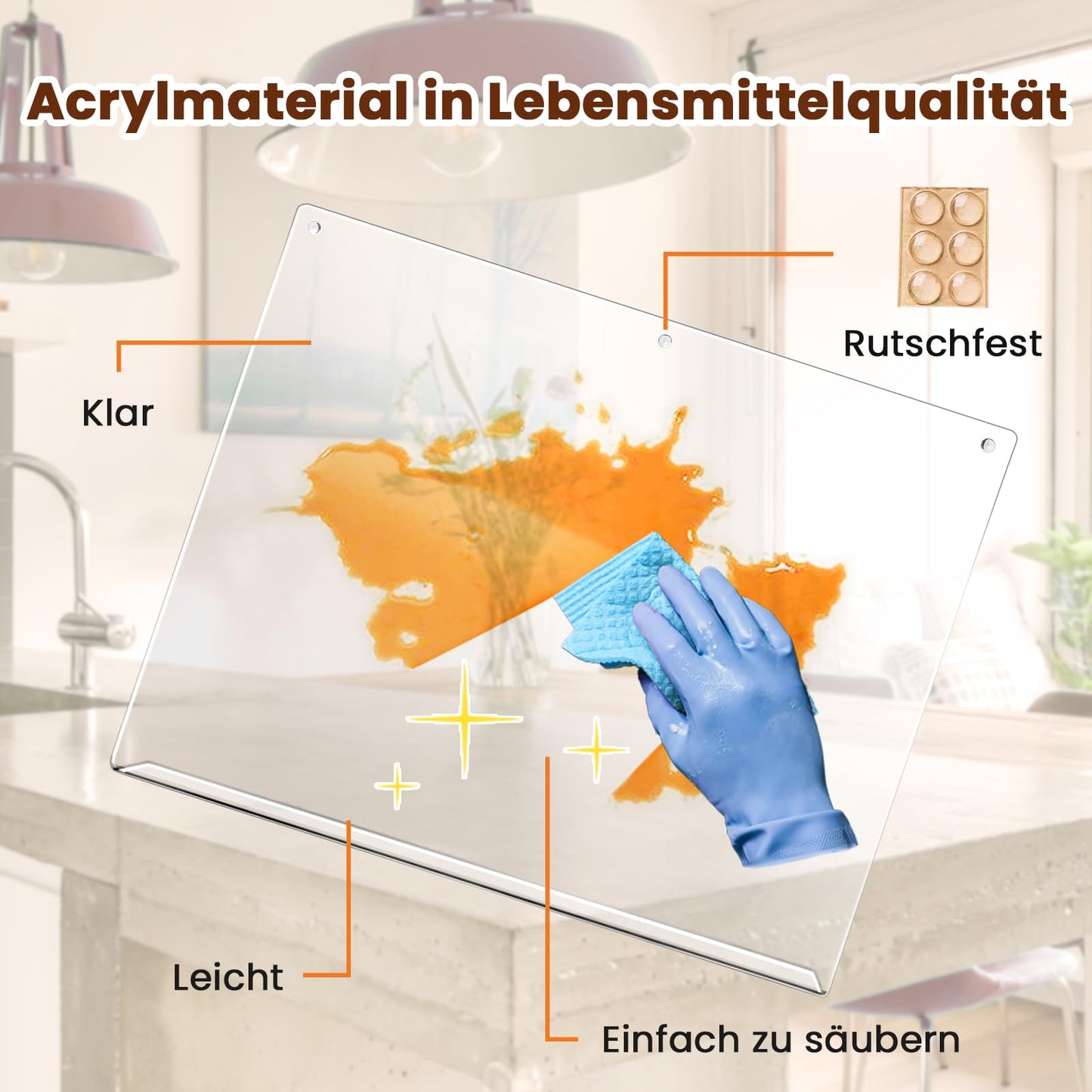 Graceful Acrylic Cutting Board, 43x33cm Large Non-Slip Cutting Board with Lip, Transparent Glass Alternative Kitchen Board, Kitchen Utensils Gift, Kitchen Gadgets