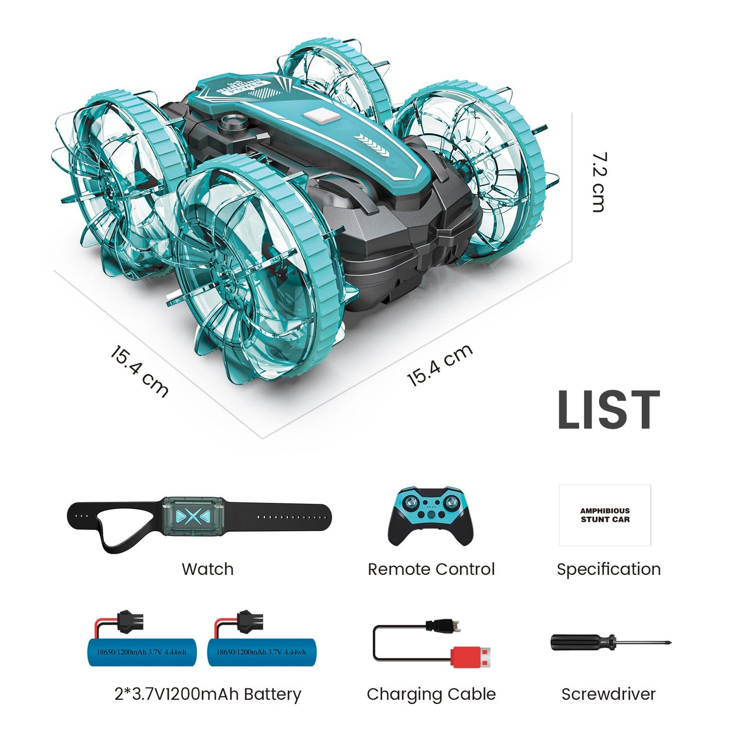 Tecnock Amphibious Remote Control Car, 4WD 360° Rotating Gesture Sensor Stunt RC Car with Lights, Remote Control Boat with Waterproof Remote, Gifts Toys for Ages 3-8+ (with clock)