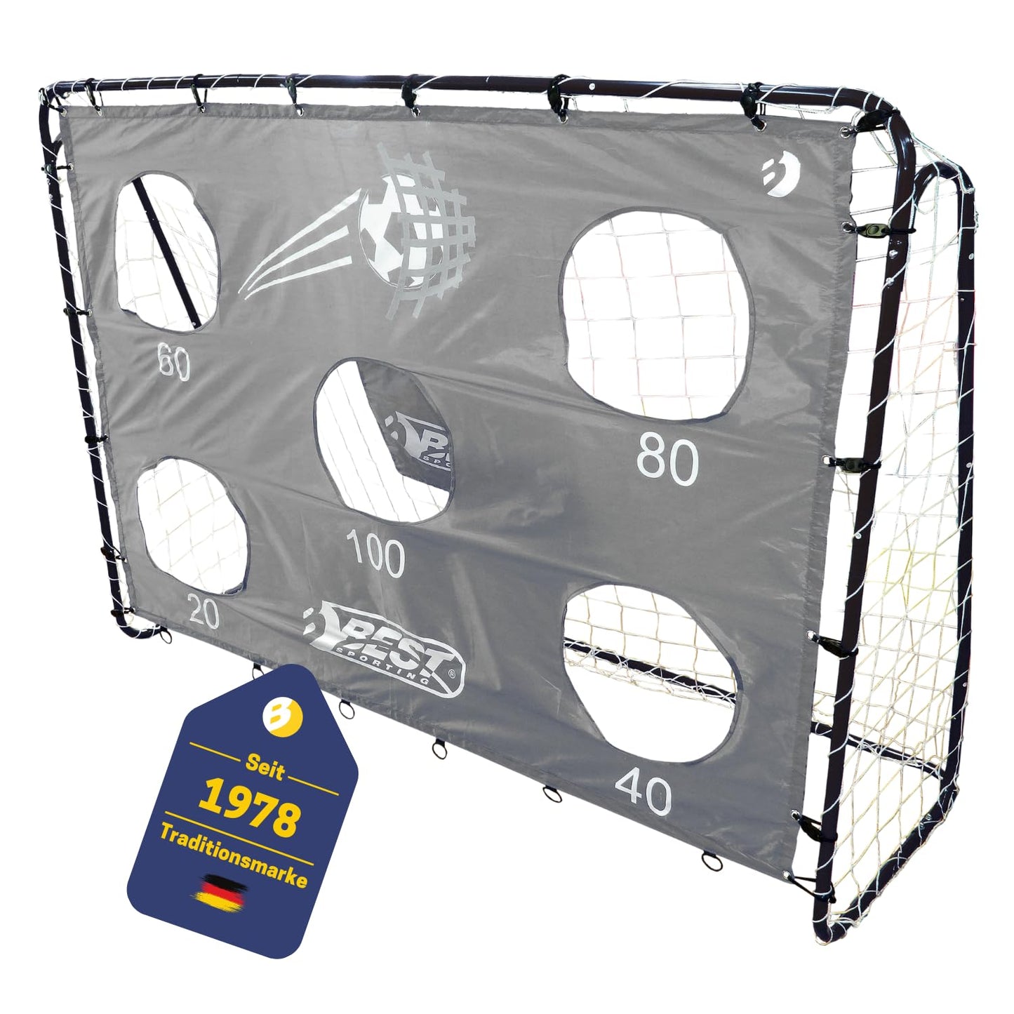 Best Sporting soccer goal with target wall I soccer goal 213cm x 152cm I soccer goal for kids with various color patterns I high-quality kids goal with net, target wall & pegs I soccer goal Gray