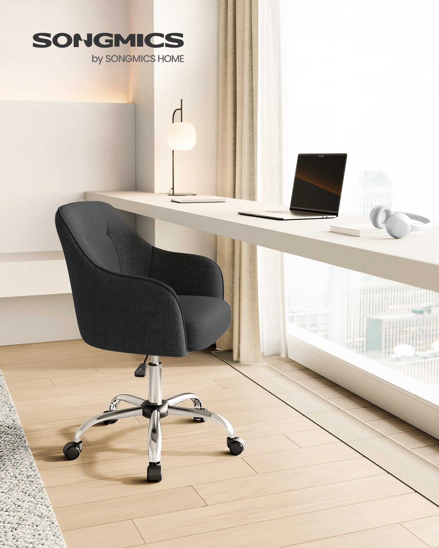 SONGMICS Home Office Chair, Swivel Desk Chair, Height Adjustable, Supports up to 110 kg, Breathable Fabric, for Home Office, Bedroom, Black OBG019B01