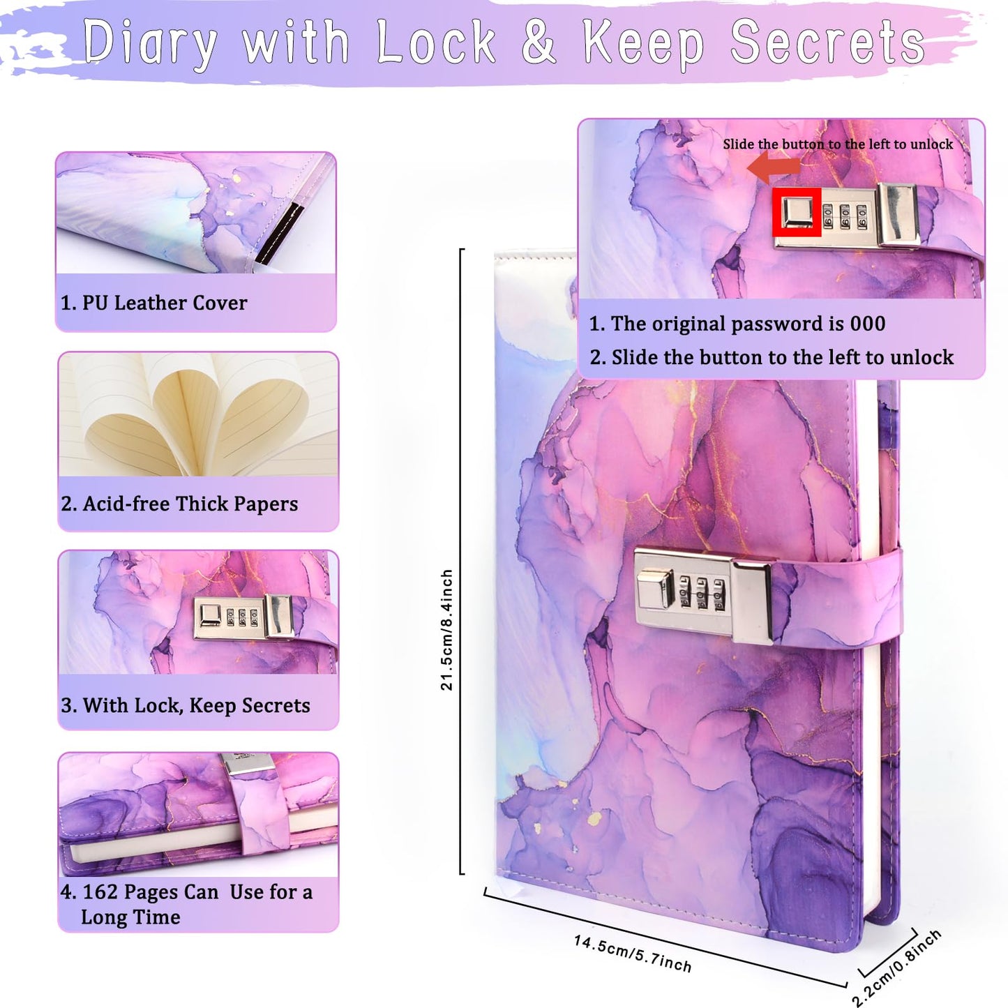 Gifts for girls 8 9 10 11 12 13 years, diary with lock girls, back to school birthday gifts girls age 7-14, notebook set with code school stationery pen pencil case enrollment