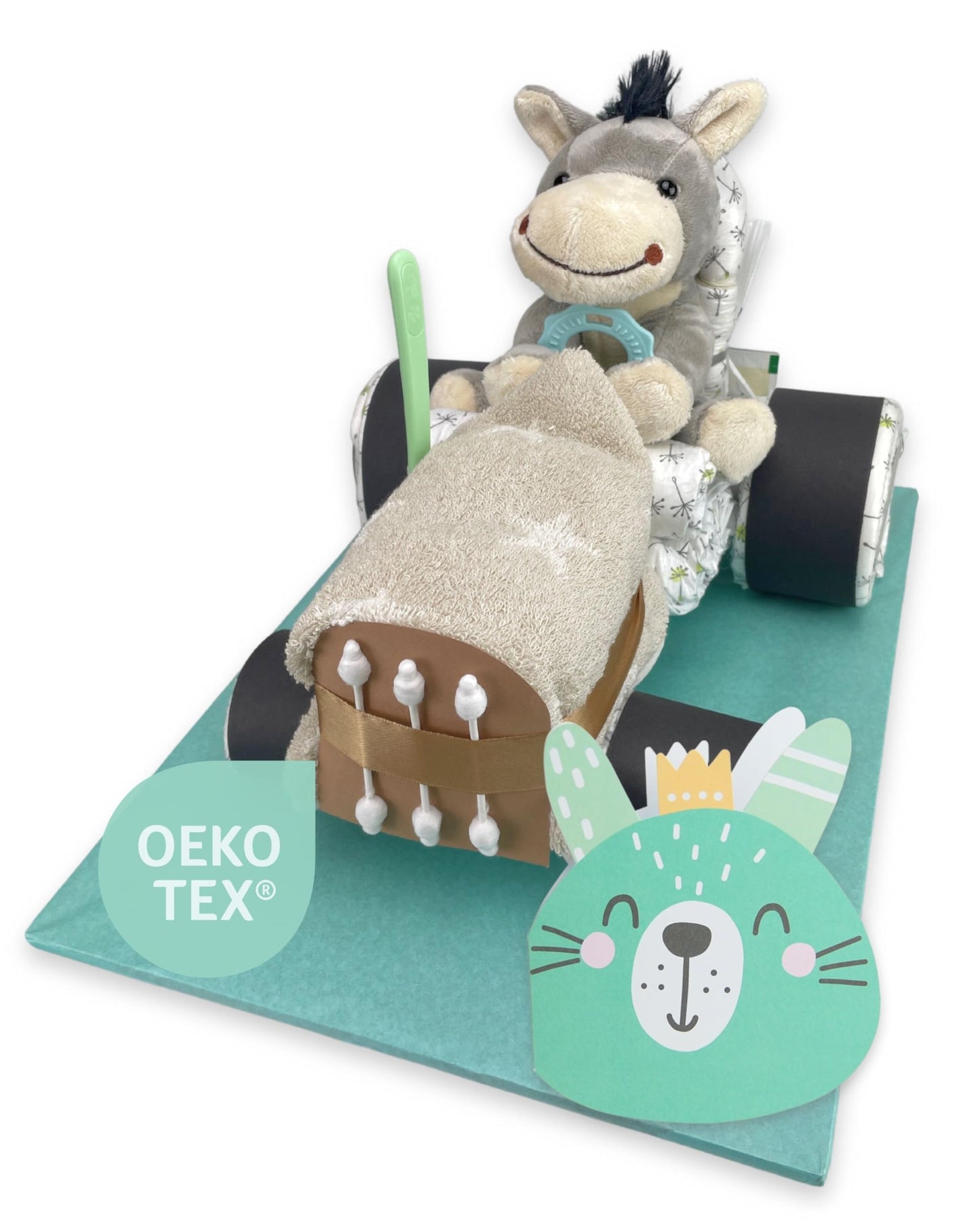 Diaper cake - tractor diaper cake for boys and girls | Diaper tractor - tractor diaper cake | Gift for birth | Baptism gift | Baby shower gift - Premium diaper cake (Neutral/Unisex)