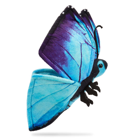 Zappi 100% recycled plush Blue Morpho Butterfly toy (28.5cm width) Stuffed, soft, cuddly, eco-friendly animal collection for newborn baby, first child.