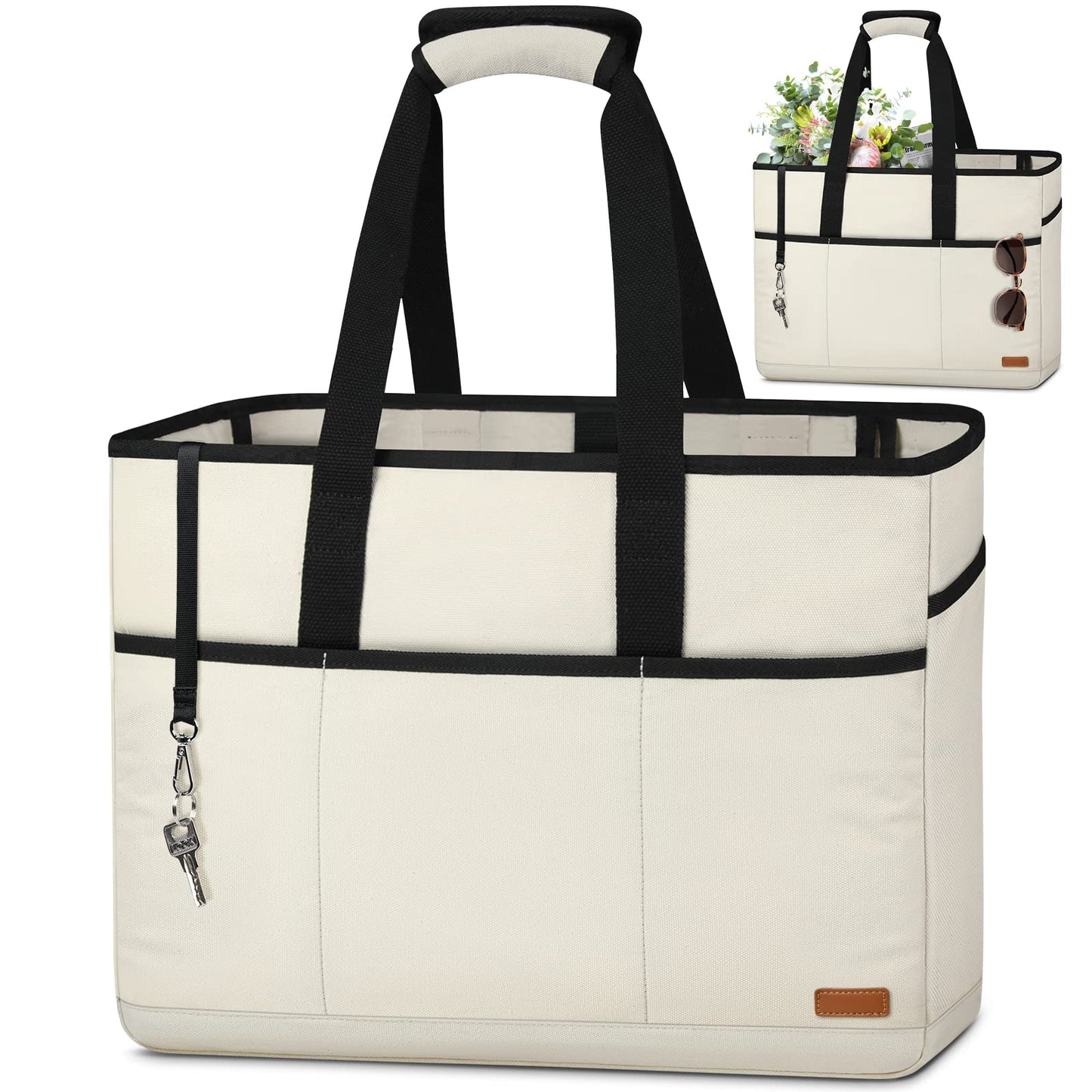 Lubardy Beach Bag XXL Family Large Beach Bag Women Beach Bag XXL Shopper Women Large with Zipper Waterproof 40L Multiple Pockets for Beach Travel Swimming Gym 40L Beige