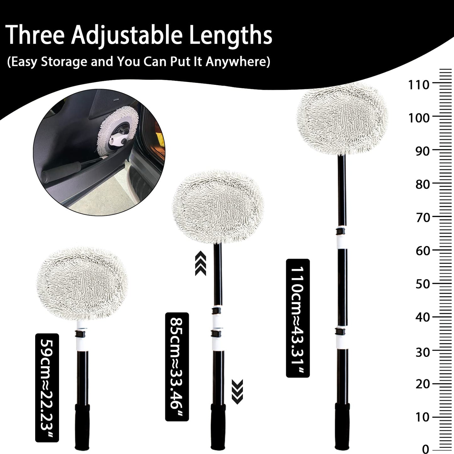 15° Angle Car Wash Brush With Long Handle Telescopic Pole 43" Aluminum Auto Brushes Soft Car Wash Mop Scratch Cleaning Brushes For Truck SUV RV Brush, Wash Brush Motorhome Microfiber Mop