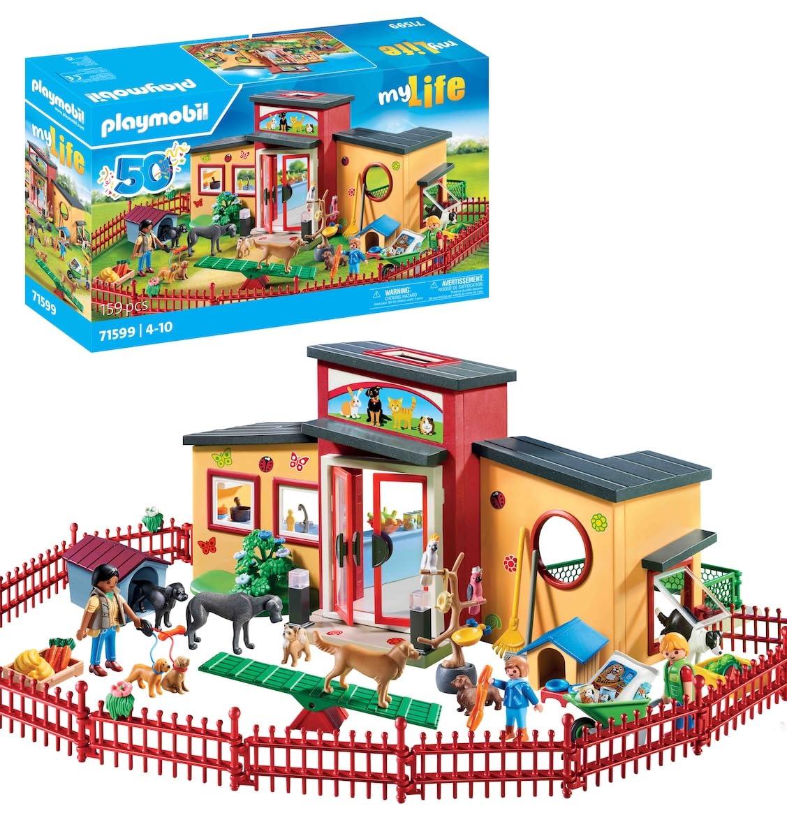 PLAYMOBIL MyLife 71599 Animal Hotel 'Paw', large pet hotel with 10 animals, great care accessories and cute decorative stickers, detailed toy for children aged 4 and up