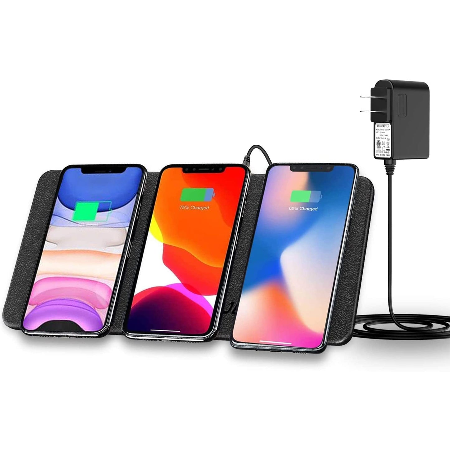 3-in-1 Wireless Charger Pad, 15W Max Inductive Charging Station for Apple iPhone 16/15/14/13/12/Pro/Max Qi Triple Wireless Charger for AirPods, Black (With Adapter)