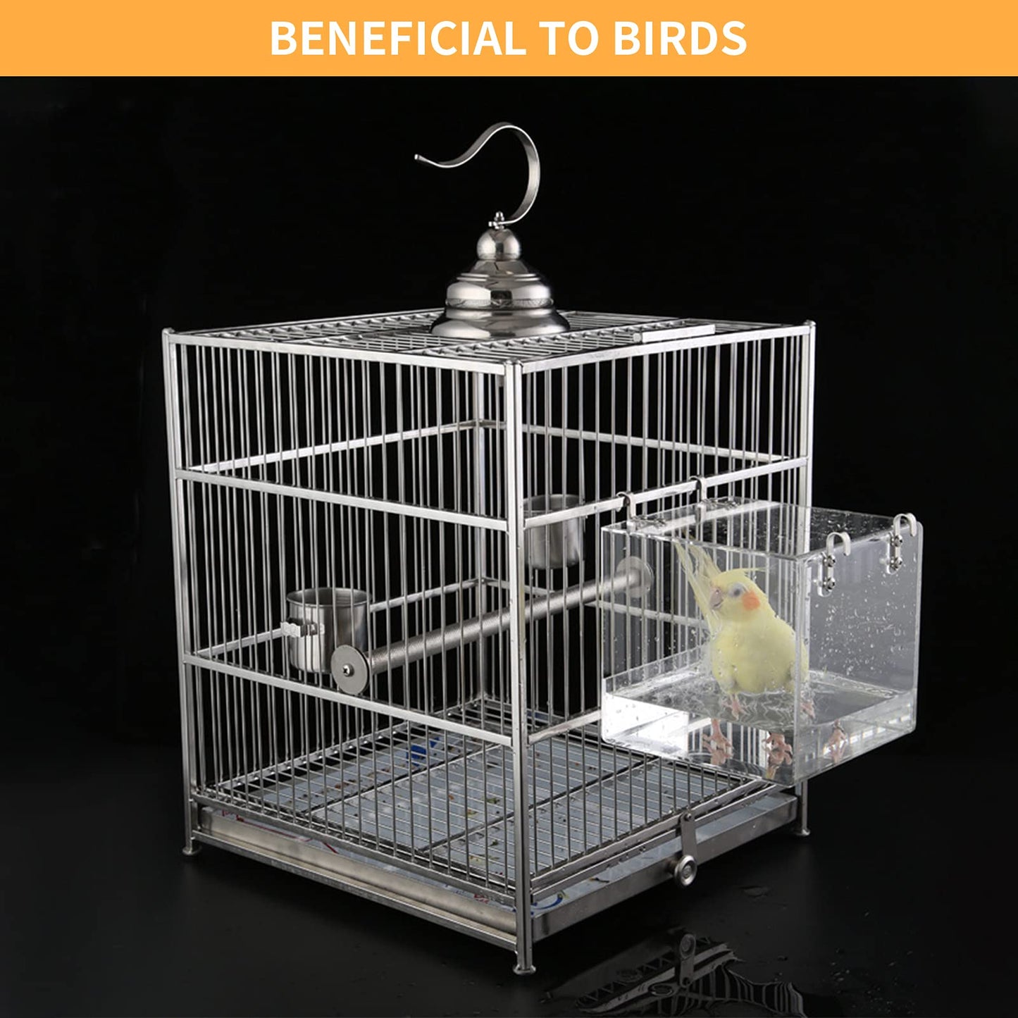 Aceshop Bird Bath Hanging Bird Bath Transparent Acrylic Bird Bath House Bath Box Bird Cage Accessory with Hooks for Small Birds Finch Budgie Canary Parrot-12.8 * 11.3 * 13 cm