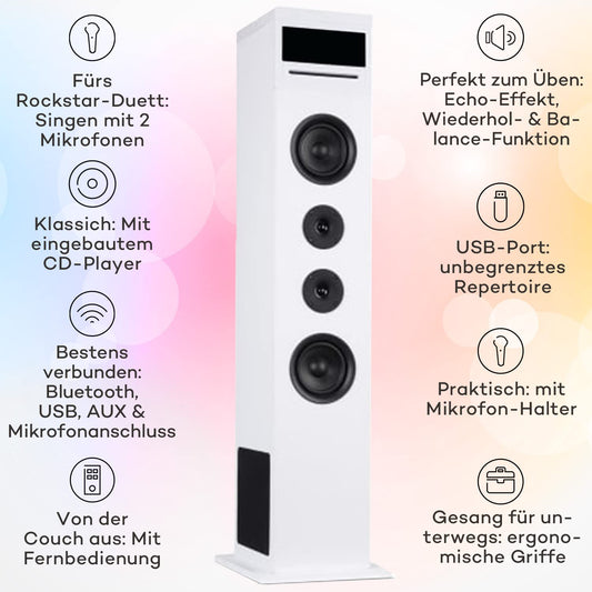 Auna KTV karaoke music box with microphone, Bluetooth karaoke machine with remote control, CD player & speaker, party box for kids & adults, LED display, karaoke system with RCA video/AUX/USB.