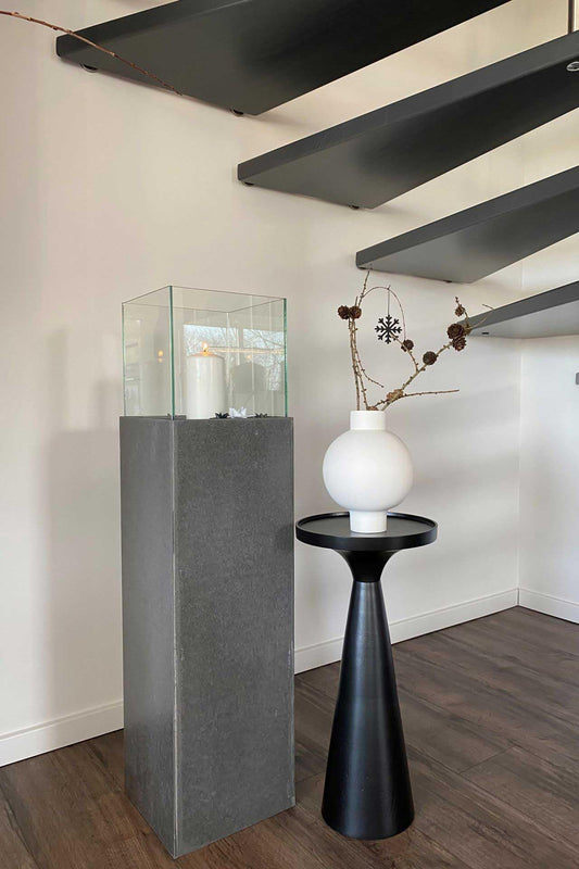 VIVANNO Windlight Column 100 cm Candle Holder in Concrete Look Anthracite, Decorative Lantern with Glass Insert