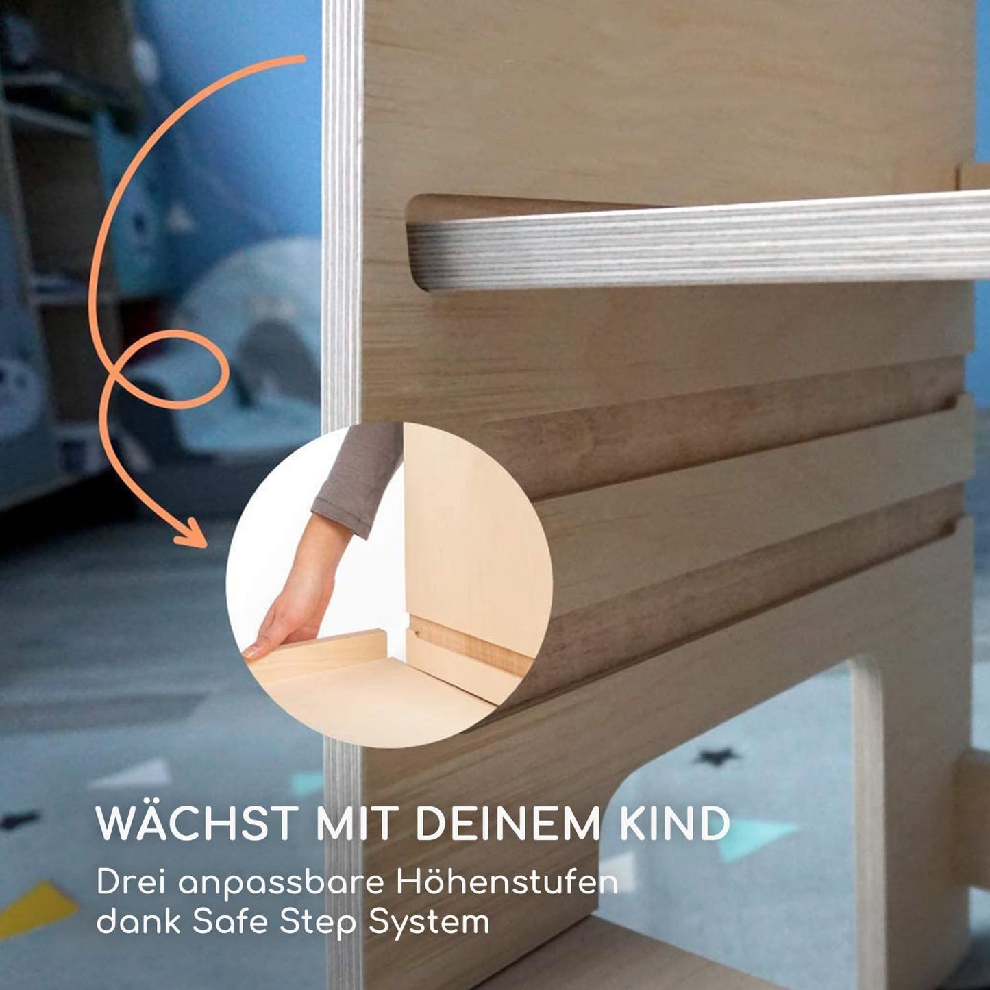 moblì® | Ully Natural Learning Tower | The first learning tower for children from 1 year old made of natural wood | Montessori learning tower with adjustable shelves | Built in Italy according to Montessori principles.