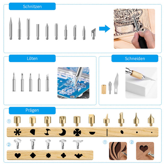 AOZOY Branding Iron Set 113PCS Wood Burning Kit - Soldering Iron Wood 60W Adjustable Woodburner Temperatur 200-450°C Pyrography Pen for Wood DIY Art Welding Sculpture Woodburning