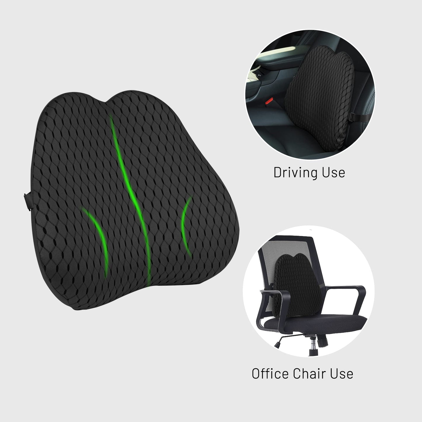 Livtribe lumbar cushion, memory foam back pillow for car, ergonomic lumbar support pillow for office chair, car seat, wheelchair (black)