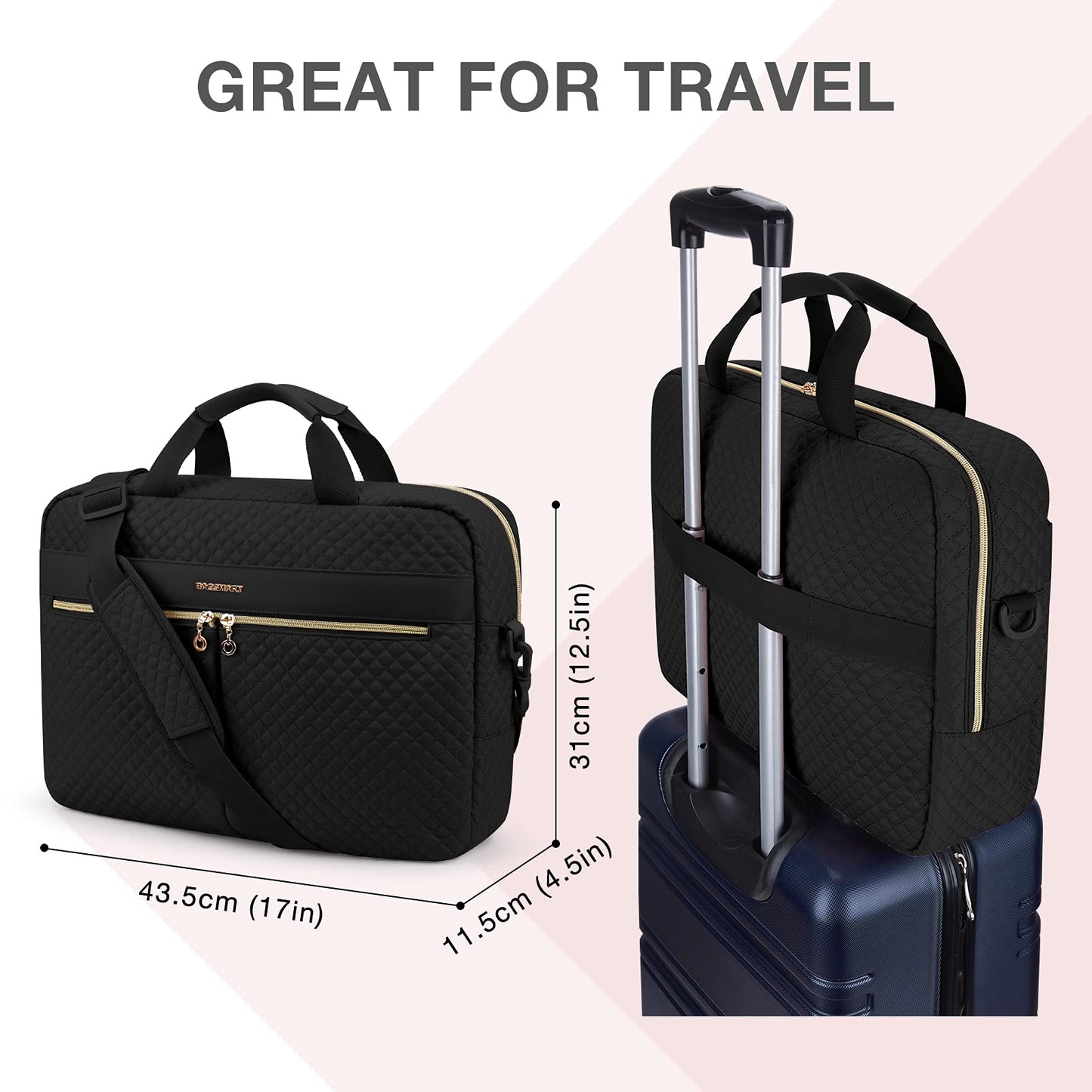bagsmart Laptop Bag, 17.3-inch briefcase for women, large laptop bag, computer bag, office, travel, business, black