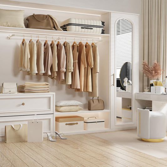 Yawinhe industrial pipe clothing racks, 180cm wall-mounted clothes hangers, space-saving wall shelf kitchen rack with 3 bases, for business, cream color, 2-pack, YMG004W-2.