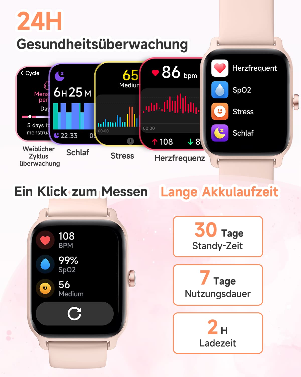 Gydom Smartwatch for Women with Phone Function Alexa Built-in, 1.8" Women's Fitness Watch with 100+ Sports Modes, Heart Rate Monitor SpO2 Sleep Monitor, IP68 Waterproof, Pedometer Watch Sports Watch for Android/iOS