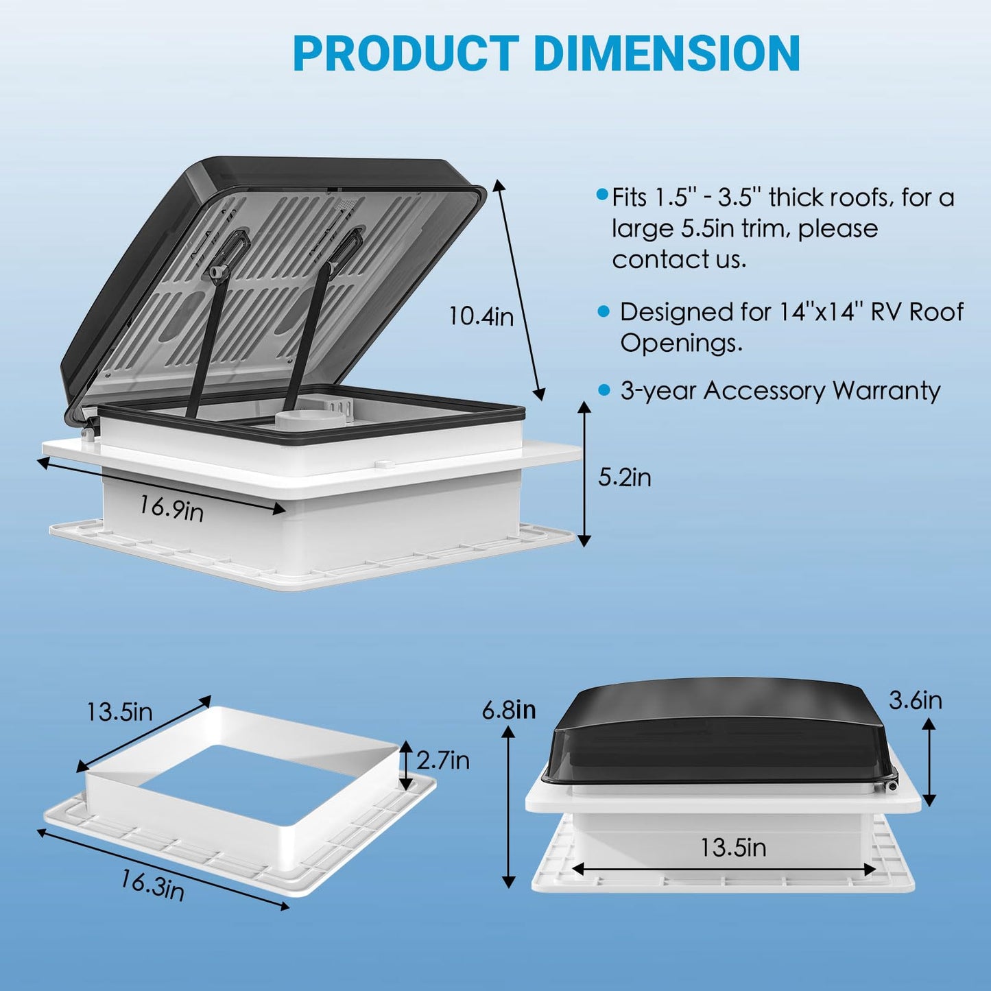 2012 Max Air Ventilation for RV Roof Fan Roof Vent Reversible Exhaust Fan, extremely quiet continuous ventilation RV 12V Remote, with 14" semi-transparent UV-resistant cover