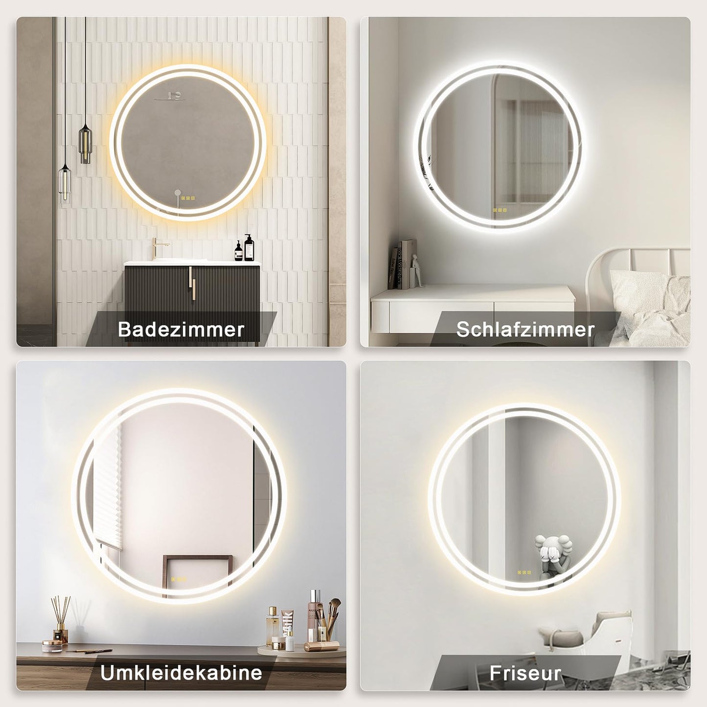 AI-LIGHTING LED bathroom mirror with lighting 50cm round illuminated mirror Anti-fog wall mirror with lighting with 3 light color dimmable 3000K/4500K/6400K