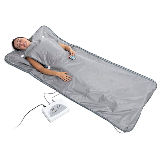 InnovaGoods - Infrared sauna blanket, full body thermal blanket for fat and toxin elimination, 2 independent heating zones, remote control, Gray, Small Single, Acrylonitrile Butadiene Styrene.