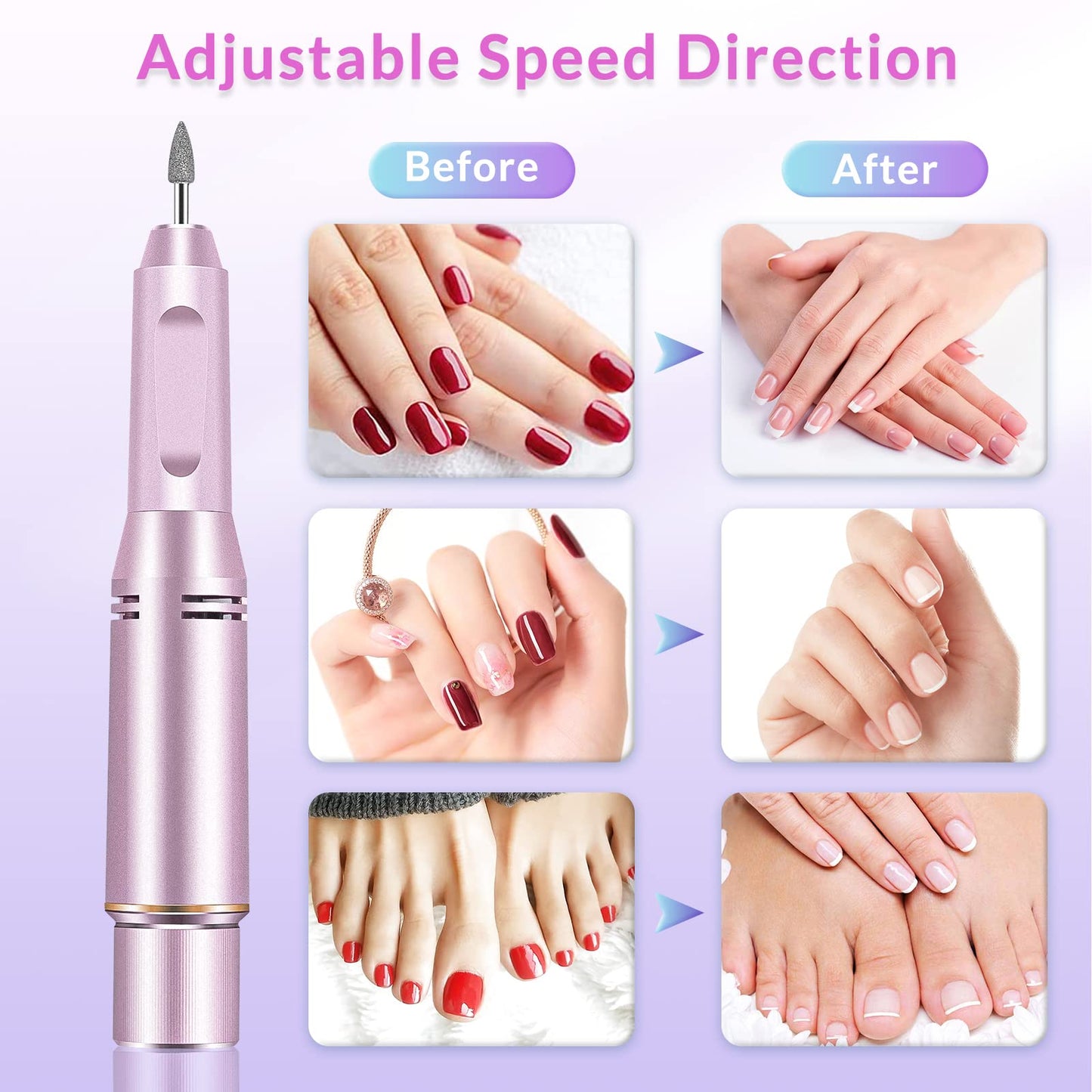 Electric nail file for Mother's Day Rechargeable 30000 RPM Professional Electric Nail Drill, metal nail drill with adjustable speed for manicure and pedicure.