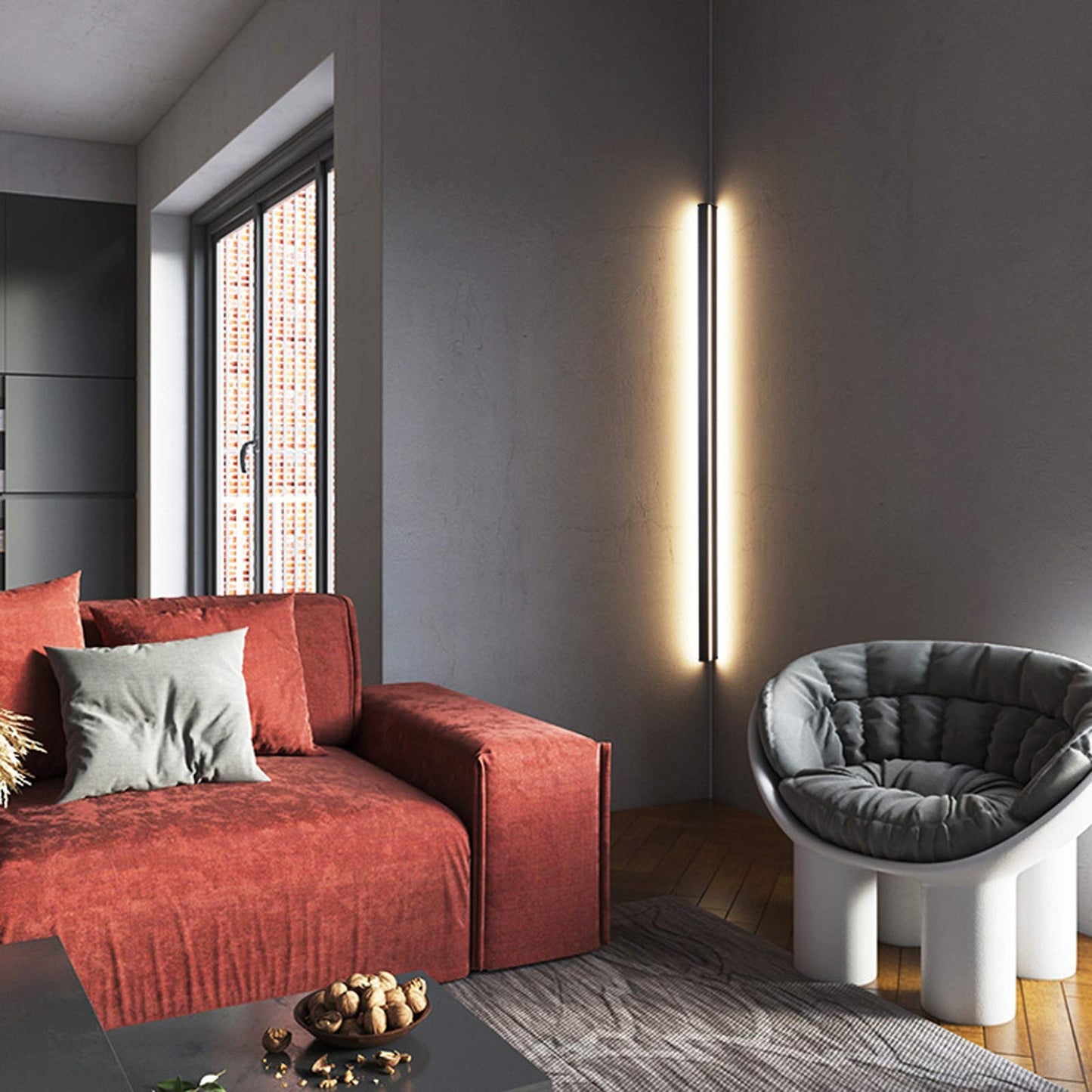 LANMOU Long LED Wall Light Indoor Dimmable with Remote Control, Black Corner Wall Lamp Stairs LED Lighting, 3000K-6000K, Modern Living Room Wall Lighting Made of Aluminum, 100CM/24W