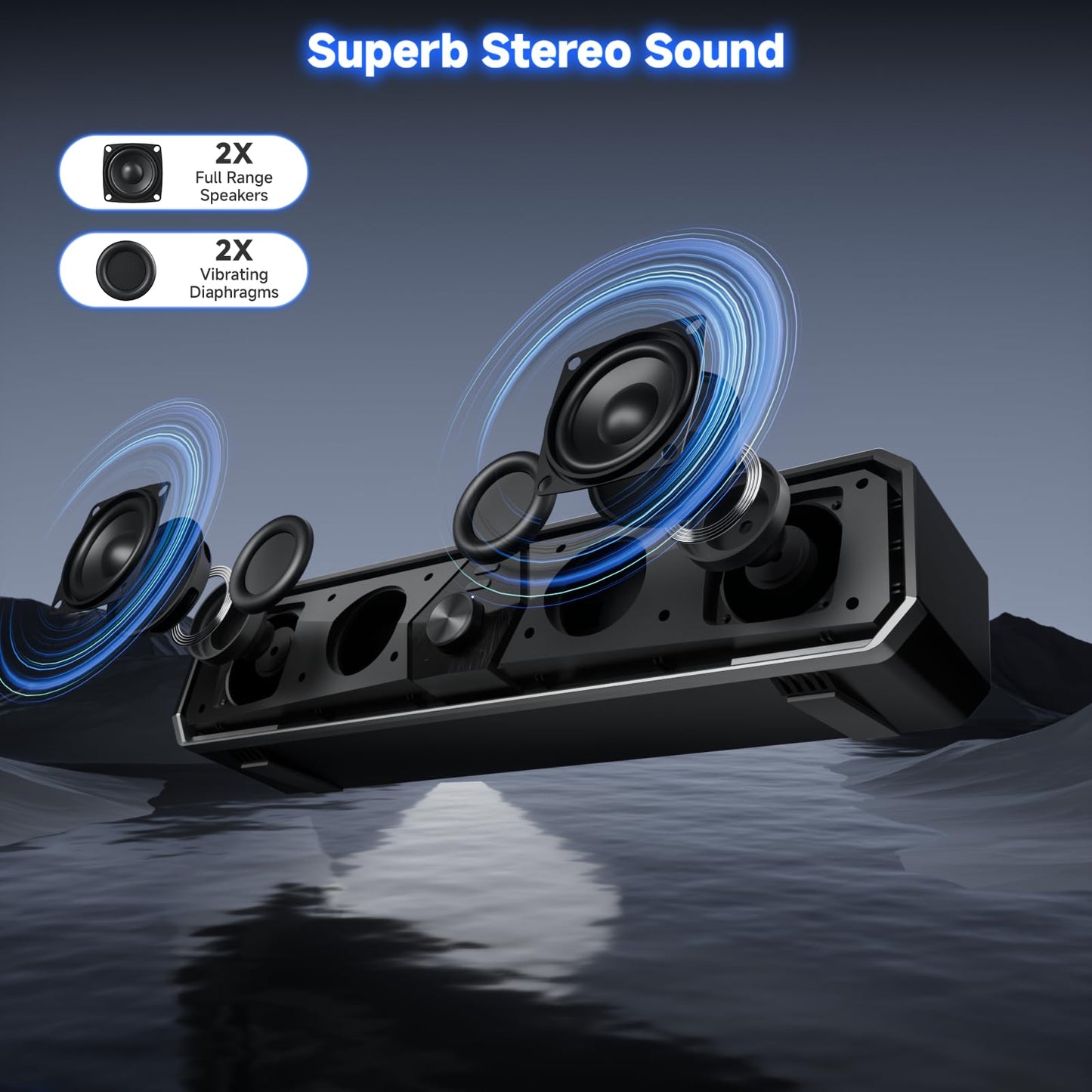 SENZER CS30 PC speakers, speakers for PC computer, black PC soundbar, USB powered, and Bluetooth mode for smartphones and mobile devices. Works for PC (not 3.5mm jack).