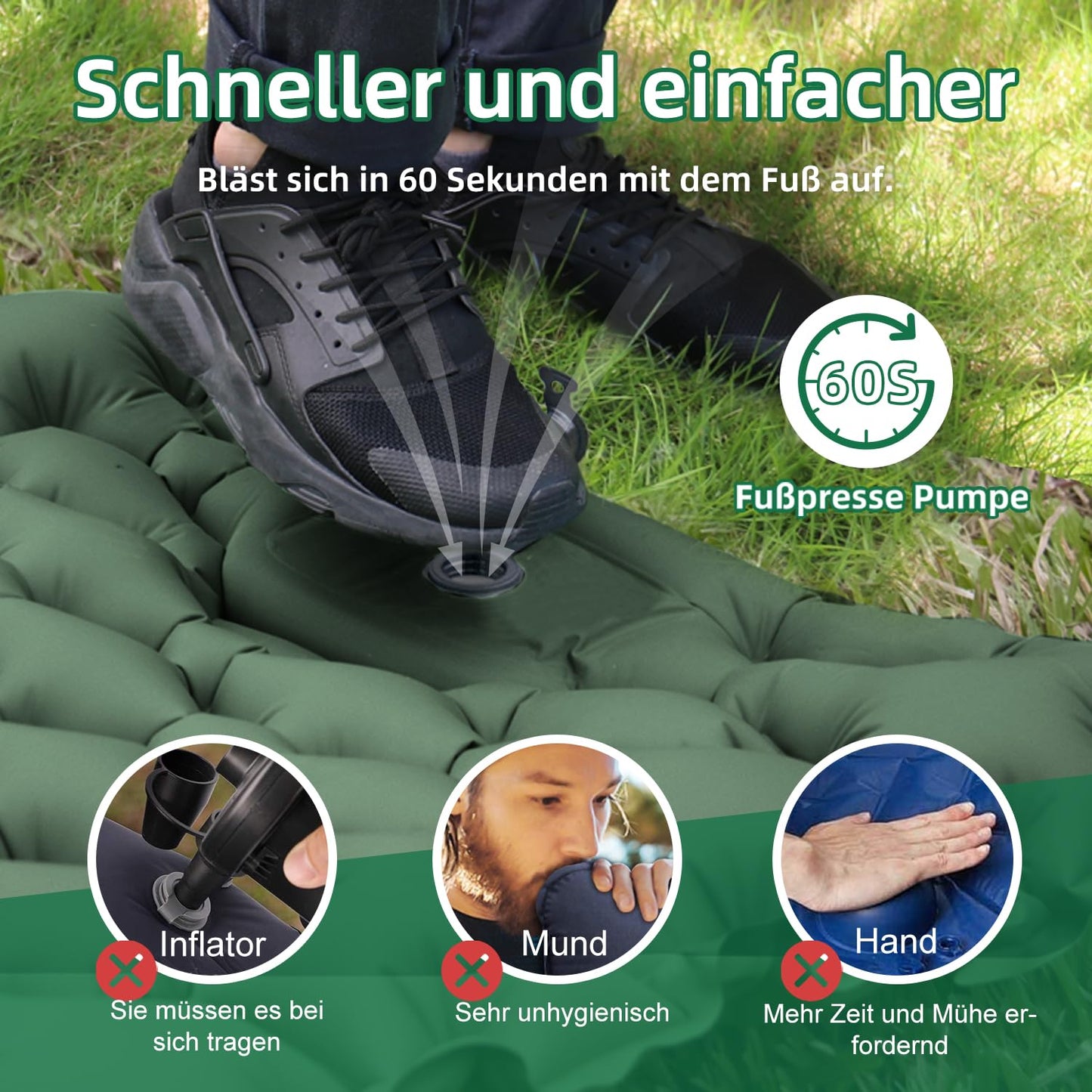 Shuoo self-inflating sleeping pad 12CM thickened 72CM extra wide camping mattress ultralight with foot pump & pillow waterproof air mattress ultra small pack for outdoor hiking