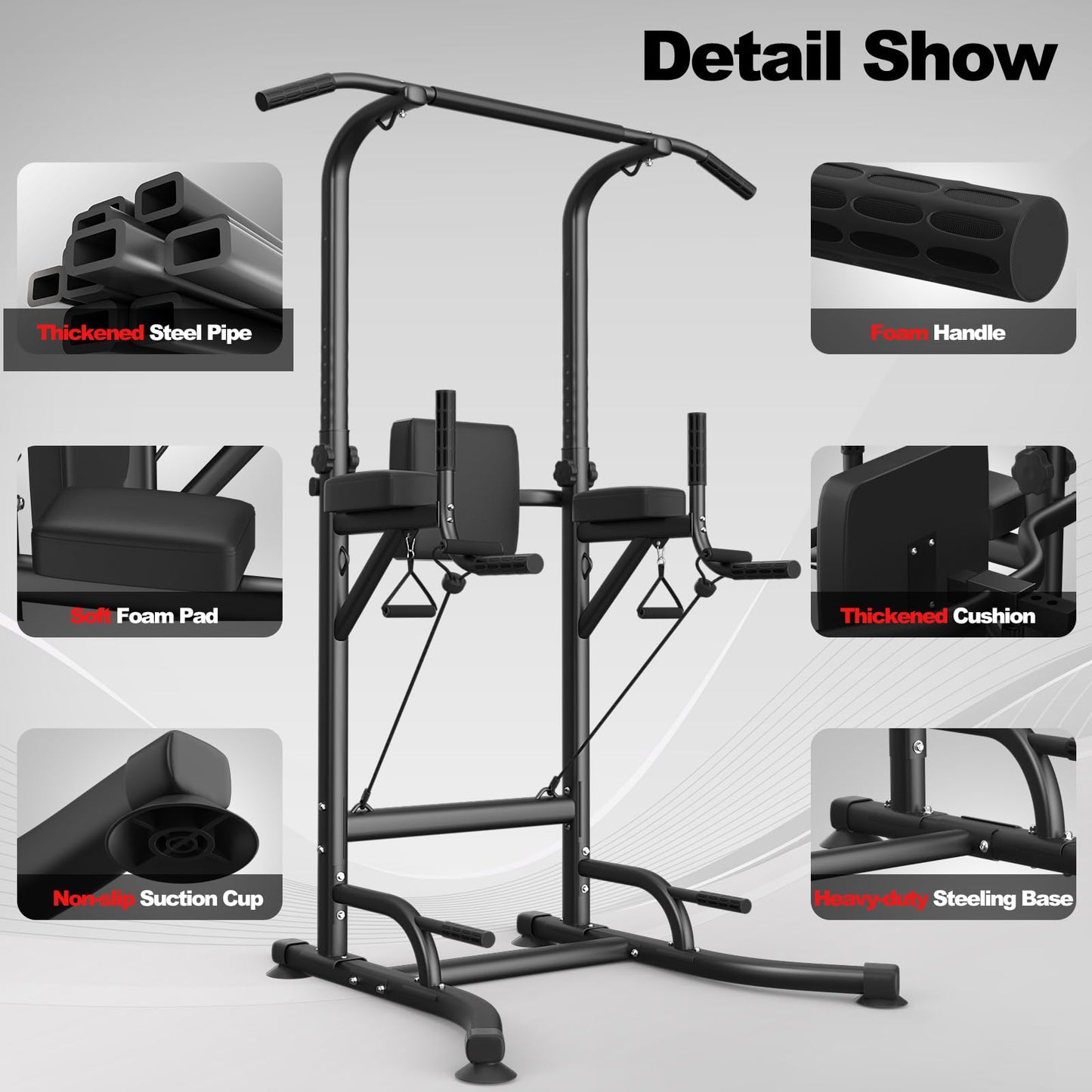 Dskeuzeew Power Tower Dip-Station Pull-Up Bar Freestanding Multifunctional for power station Strength Training in Home Gym, holds up to 205 kg.
