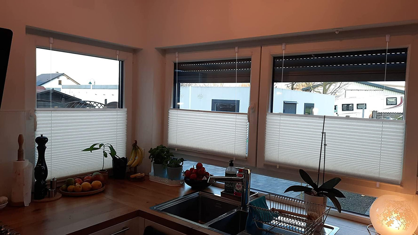 bobodeco Pleated Blind without drilling Pleated blinds with clamp fixation - White 50x230 cm (WxH) - Easyfix Pleated blind Venetian blind Fold blind Opaque - Privacy - Sun protection Ready-made pleated blind - Blinds for windows and doors
