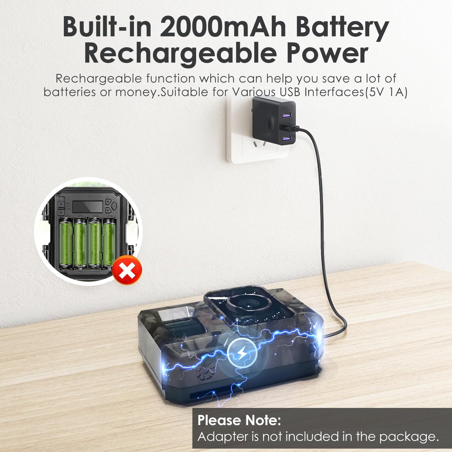 MAXDONE wildlife camera with motion sensor night vision Bluetooth - WiFi with mobile transfer app Rechargeable 2000mAh battery, low glow 48MP screenless night vision device 0.1s hunting camera