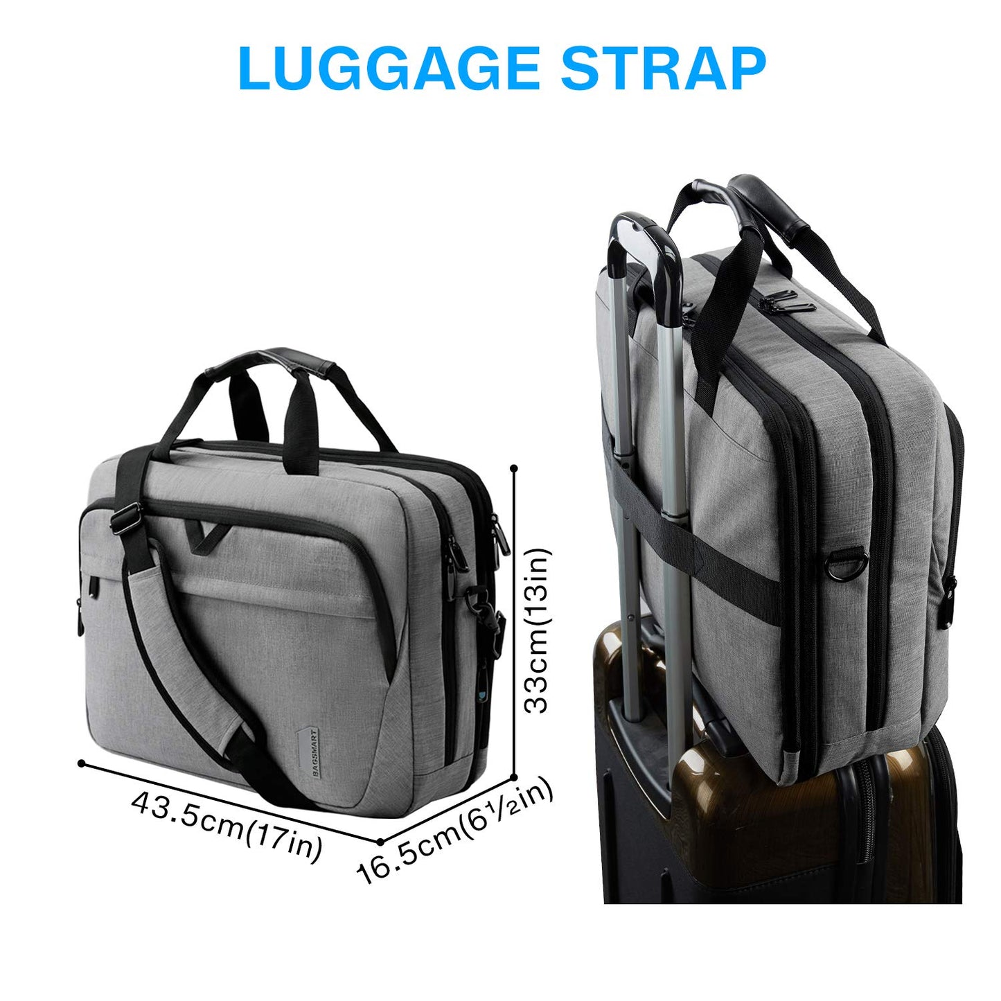 Bagsmart 17.3-inch laptop bag, expandable briefcase, computer bag for men and women, laptop shoulder bag, work bag, business travel, office, lockable (Gray-17.3 inches)