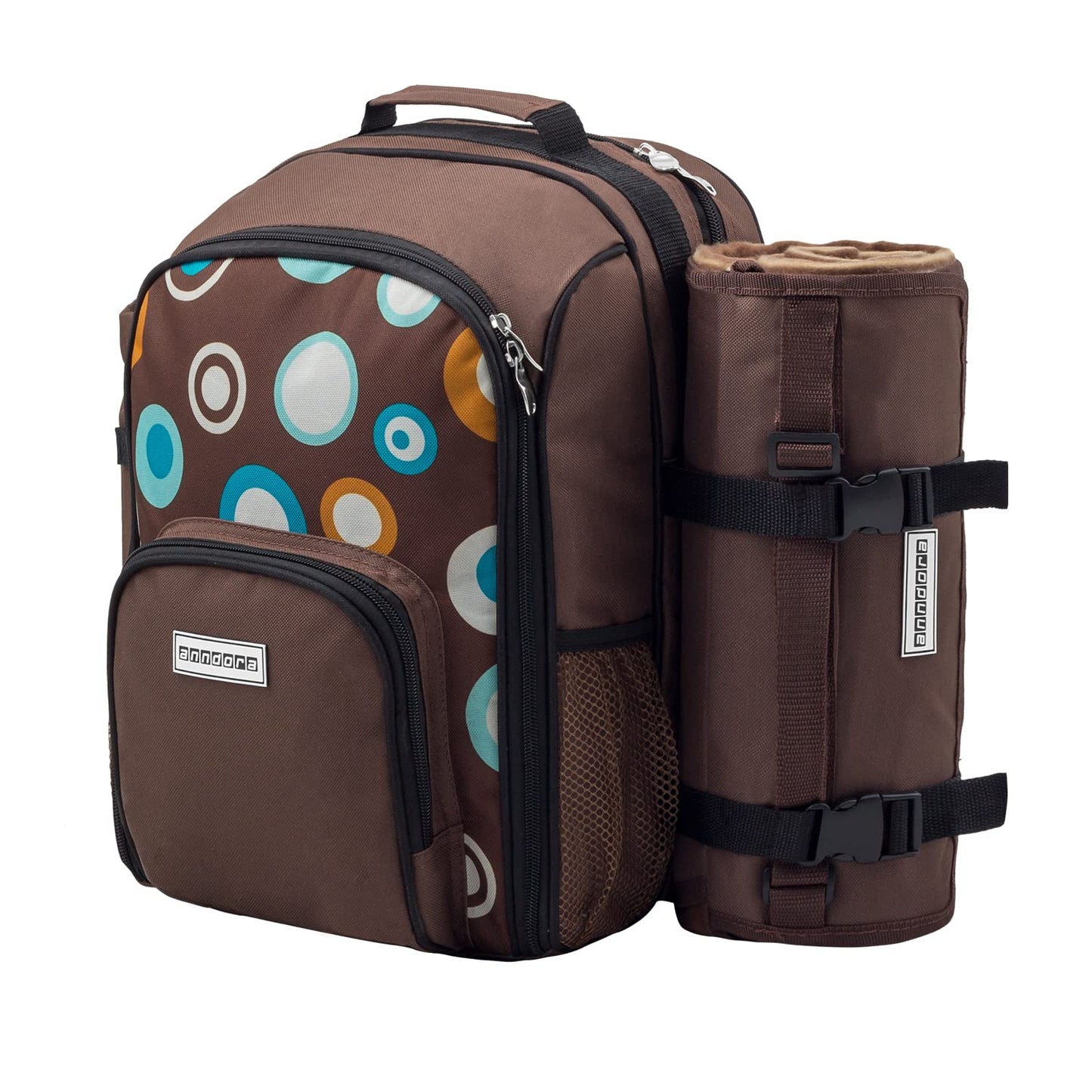 anndora picnic backpack with cooler compartment brown retro + accessories 15 pieces - 2 persons