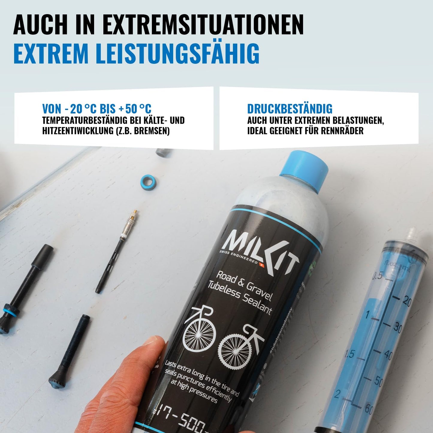 milKit Tubeless Sealant for road bike & gravel, in a 250 ml bottle - bicycle tire sealant - Tubeless milk for bike tire sealing