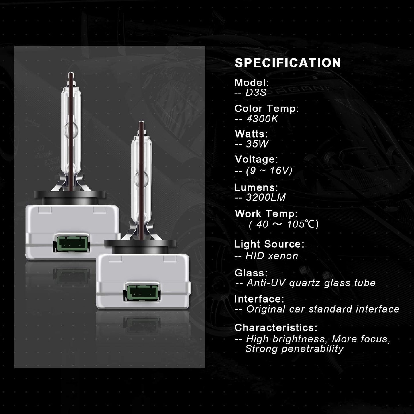 WinPower D3S 35W Bi Xenon Bulb 42V Car Light Discharge Lamp HID Kit 4300K Yellow Light Extreme Vision (2 Bulbs)
