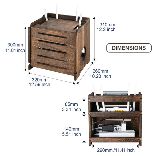 BEARUT Wireless WiFi Router Modem wooden shelf power strip and cable management box wooden storage box office desktop cable organizer box cable management box shelves made of wood