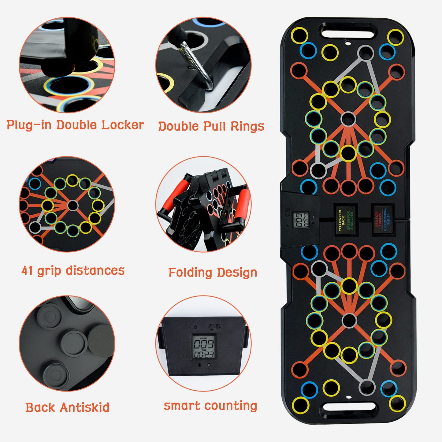 Surplex Foldable 41-in-1 Push Up Rack Board System with Hand Grip Loops Bands & Intelligent Counter, Push-Up-Bracket Board Muscle Training System for Home Fitness Training Gym Exercise Stand