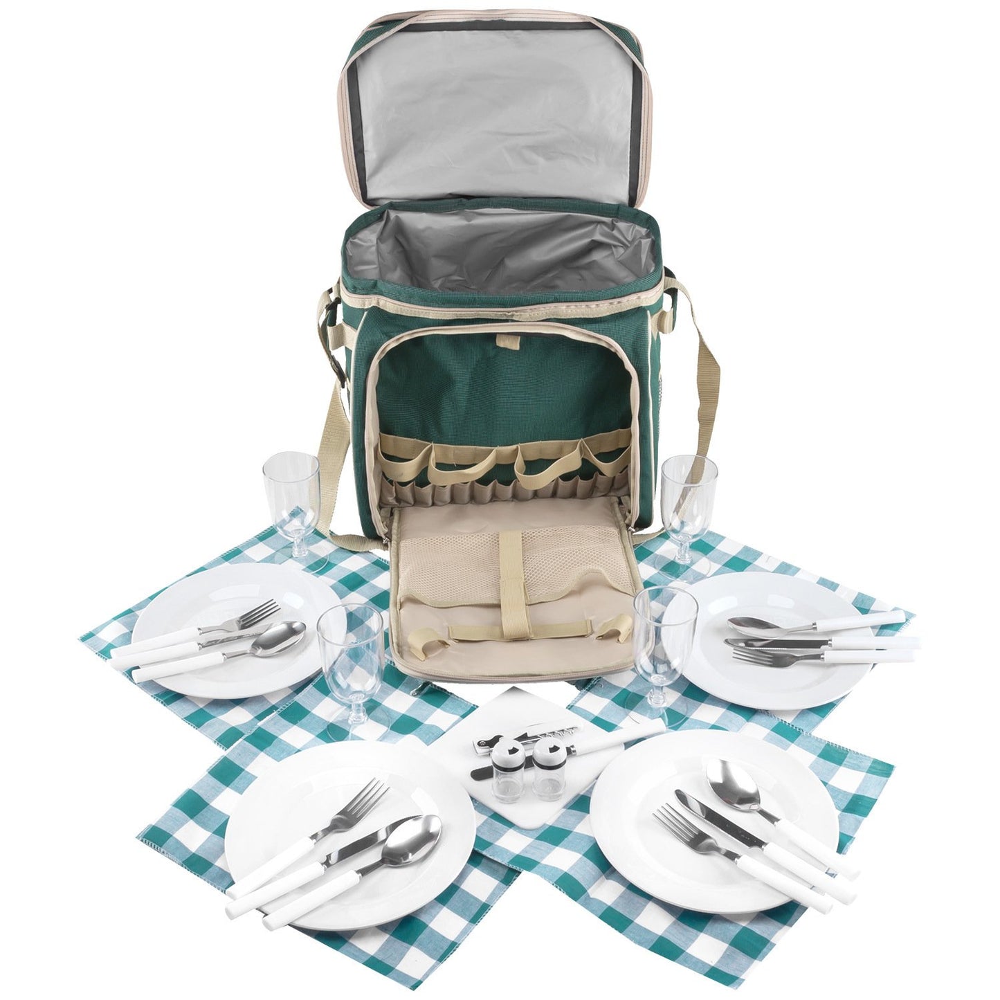 anndora picnic bag green beige cooler bag incl. accessories for 4 people 29 pieces