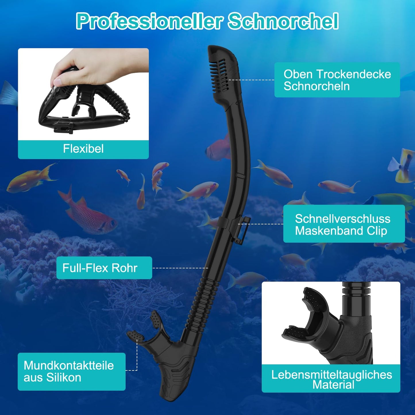 Adult Diving Mask Snorkel Set 180° Panoramic View Leak-proof Anti-leak Swimming Goggles for Diving (Silver-Black-with Snorkel)
