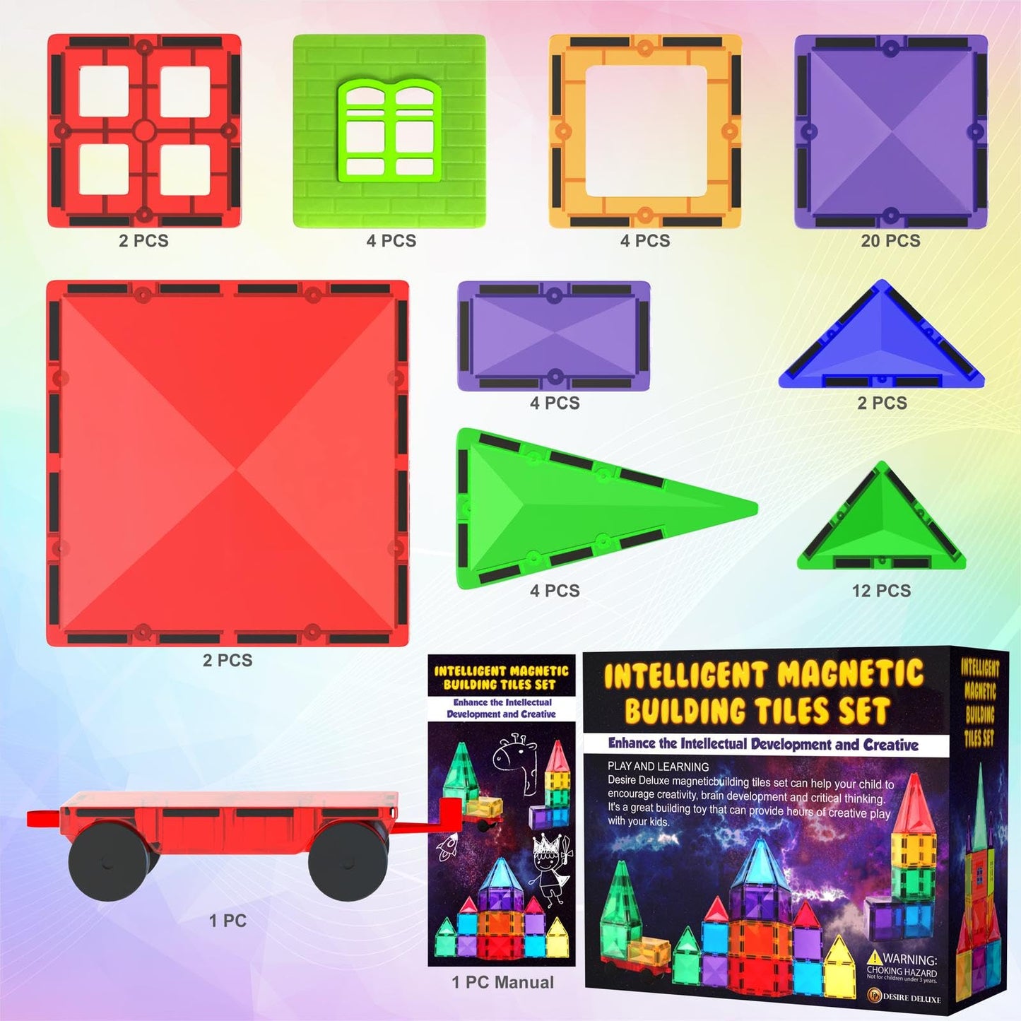 Desire Deluxe Magnetic Building Blocks Montessori Toy for Kids, Magnetic Blocks for Boys and Girls, Ages 3 4 5 6 7 8, 57pc Set
