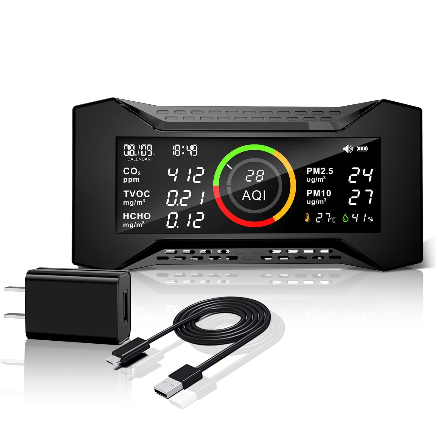 Therm La Mode air quality monitor, CO2 monitor room air with TVOC PM2.5 PM10 AQI HCHO Temp. Humidity AQI, air quality monitor & air quality detector with NDIR sensor carbon dioxide monitor