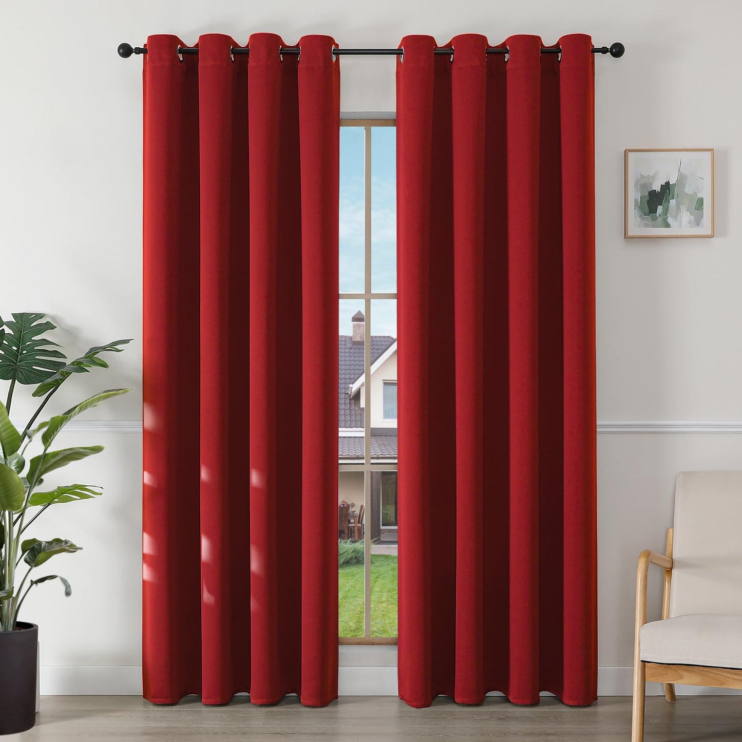 Joydeco Blackout Curtains with Eyelets 2 Set, Blackout Curtain Thermal Curtain Heat Protection, Eyelet Curtain for Bedroom Living room(Red,2xH200xB140)
