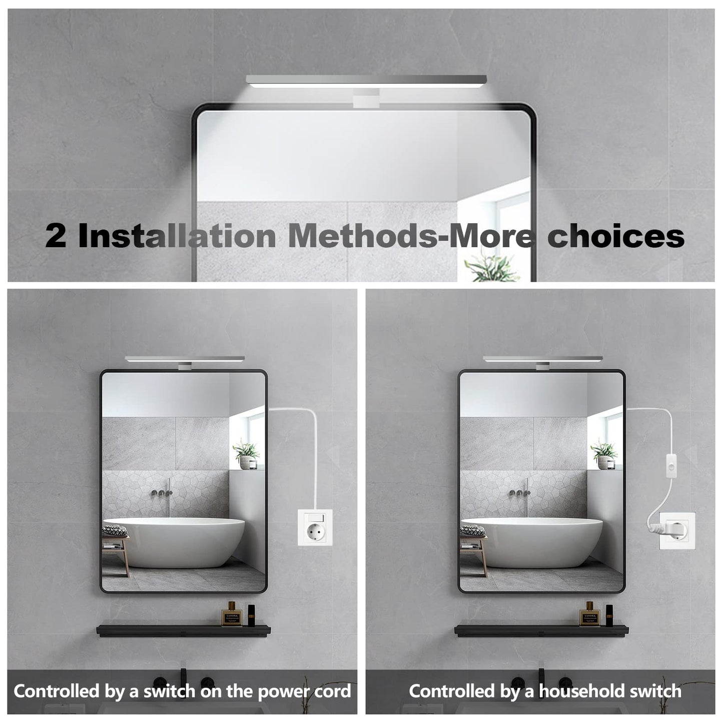 KYOTECH LED mirror light for bathroom. Dimmable 12W 400mm 800LM with switch. IP44 waterproof. Remote controlled. Makeup light for bathroom. Made of aluminum material.