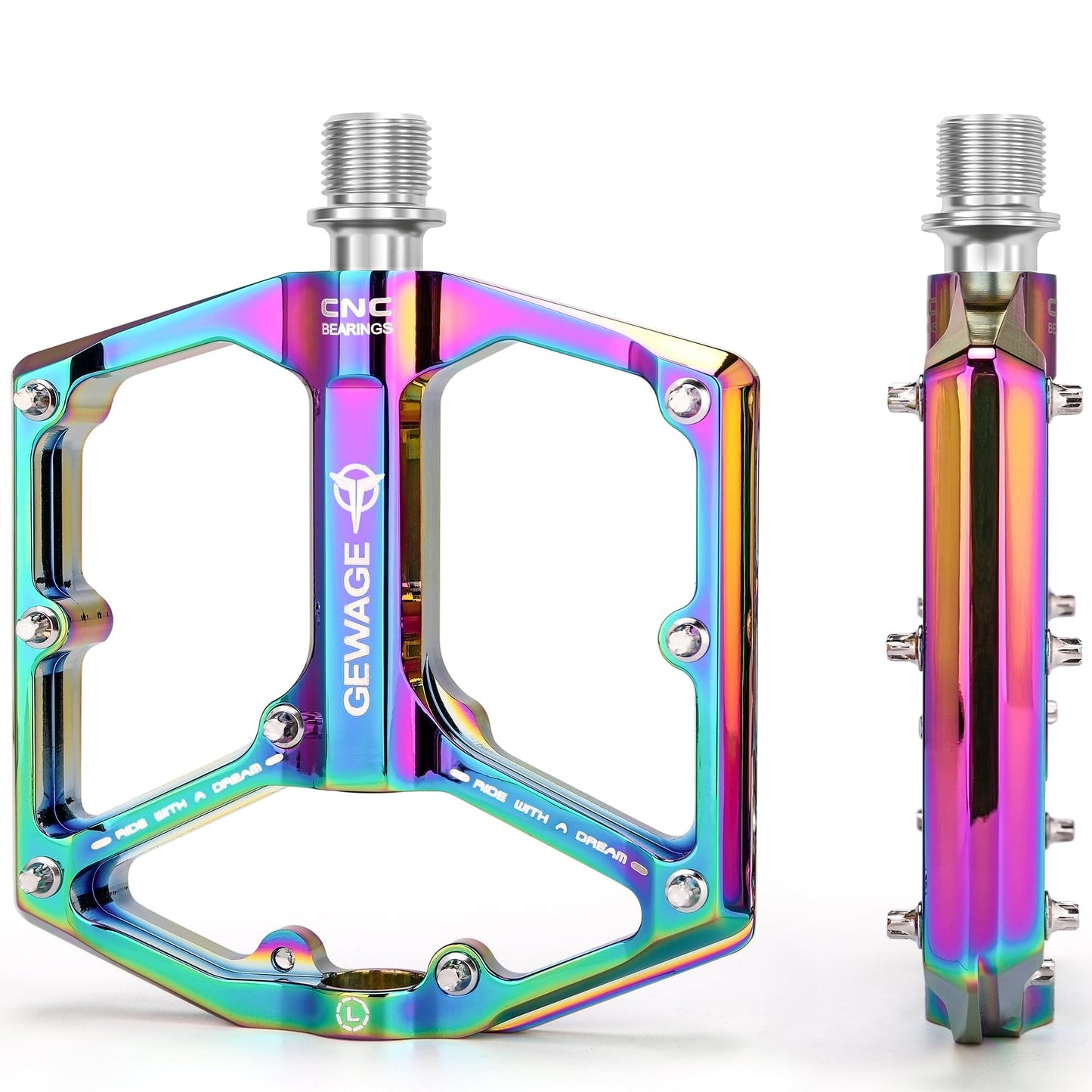 Daring road/mountain bike pedals - 3 bearing bike pedals - CNC-machined 9/16-inch flat pedals with removable anti-slip pins (Colored)