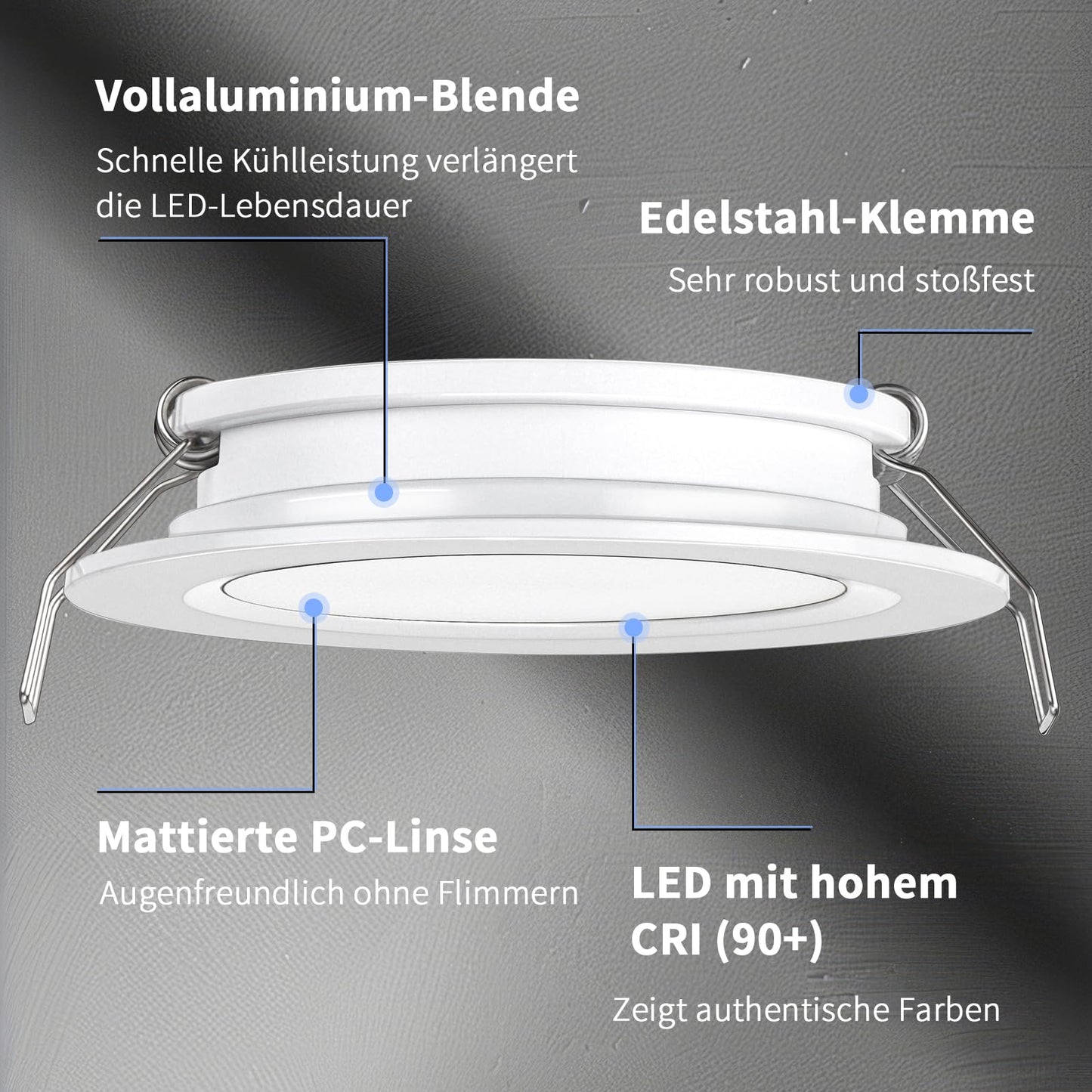 acegoo 6-pack recessed light LED downlight spot 12V flat lamp hole 58mm 2.5W 215lm CRI 93 dimmable for RV boat camper wardrobe, White 3000K