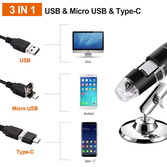 USB Digital Microscope 40X to 1000X, Bysameyee 8 LED Magnification Endoscope Camera with Carrying Case and Metal Stand, compatible for Android Windows 7 8 10 Linux Mac