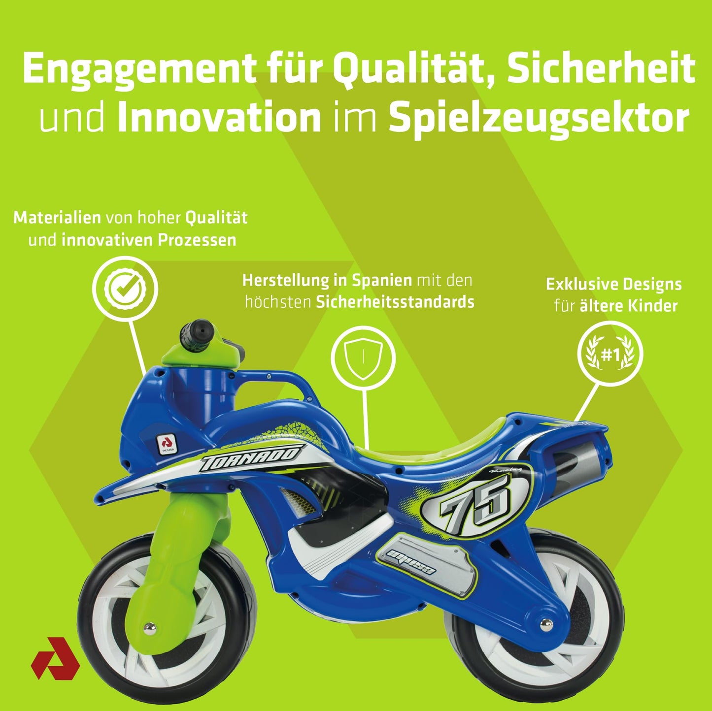 Balance bike motorcycle for children from 18 months Tundra Tornado Blue with carrying handle + Wide plastic wheels + Ergonomic design + Non-slip decoration Waterproof + Stable construction | INJUSA