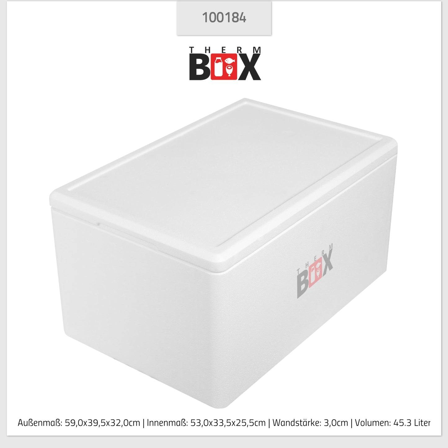 THERM-BOX Styrofoam box 45W Inside: 53x33x25cm Wall: 3cm Volume: 45.3L Insulated box Cooler Warm box Reusable