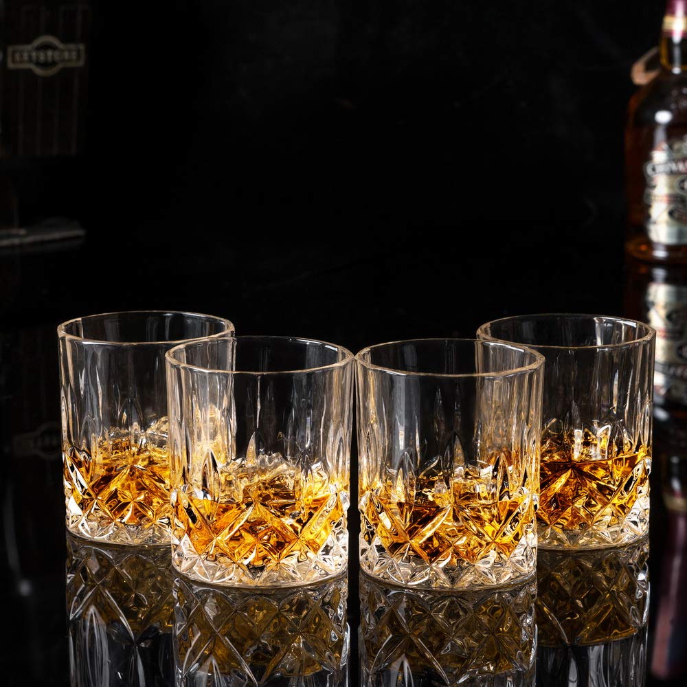 KANARS 4-piece Whiskey Glasses Set, Lead-Free Crystal Glasses, 300ml Capacity, Beautiful Gift Box, High Quality.